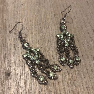 Vintage-Style Rhinestone and Dark Metal Earrings
